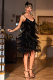 Sparkly Black Sequined 1920s Flapper Dress with 20s Accessories