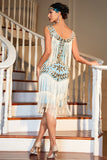 Sparkly Blue Sequined 1920s Flapper Dress with 20s Accessories