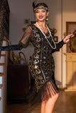 Sparkly Black Sequins 1920s Flapper Dress with 20s Accessories