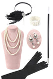 Glitter Black Cold Shoulder Sequins Fringes 1920s Gatsby Dress with Accessories Set