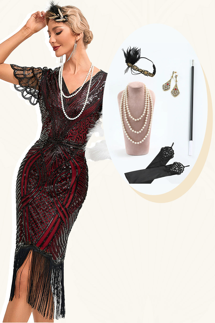 Chic Retro Style 1920s Dresses for Women tagged "color_Burgundy" ZAPAKA Chic Retro Style 1920s Dresses for Women tagged "color_Burgundy" ZAPAKA