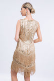 Apricot Fringed 1920s Gatsby Dress with Sequins with 20s Accessories Set