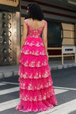 Trendy A Line Off the Shoulder Fuchsia Split Front Corset Prom Dress with Accessories Set