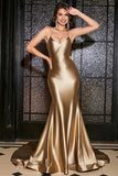 Mermaid Golden Spaghetti Straps Prom Dress with Accessory
