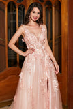 Blush Appliques A Line Spaghetti Straps Prom Dress with Accessory