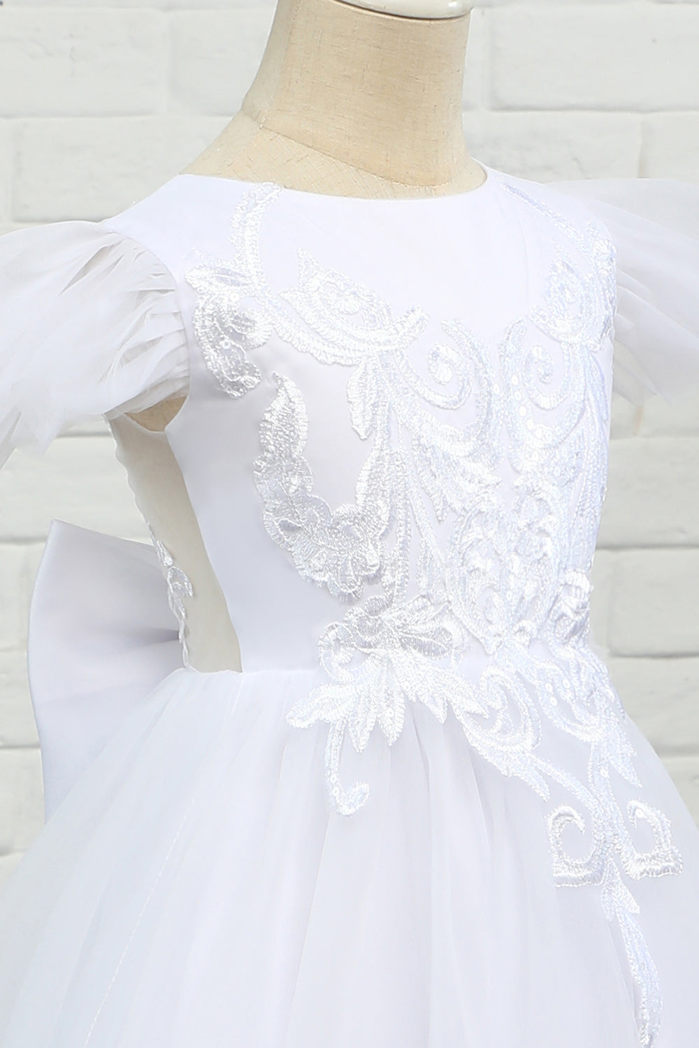 White Tulle Floor Length Flower Girl Dress