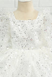 Ivory Sequins Flower Girl Dress with Bow