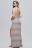 Ombre Grey Ruched Long Prom Dress with Slit