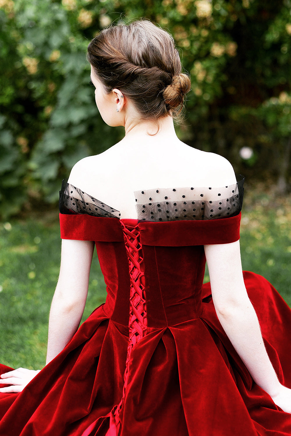 Burgundy Off the Shoulder Velvet Prom Dress