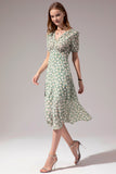 1950s Floral Print Green Casual Dress