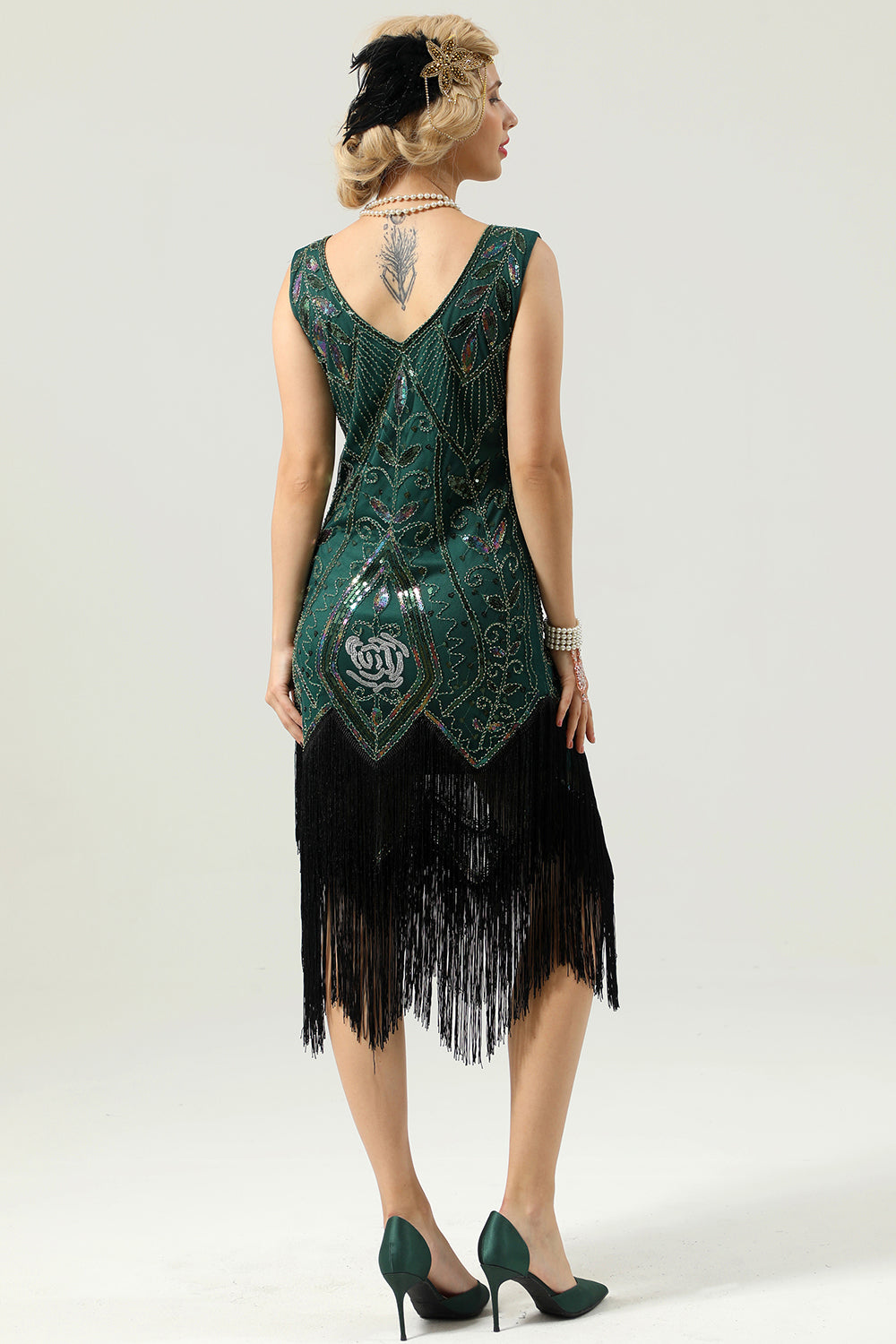 Sequins V-neck Glitter Fringe 1920s Dress