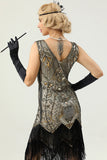 Ivory V Neck Sequin Fringe Flapper Dress