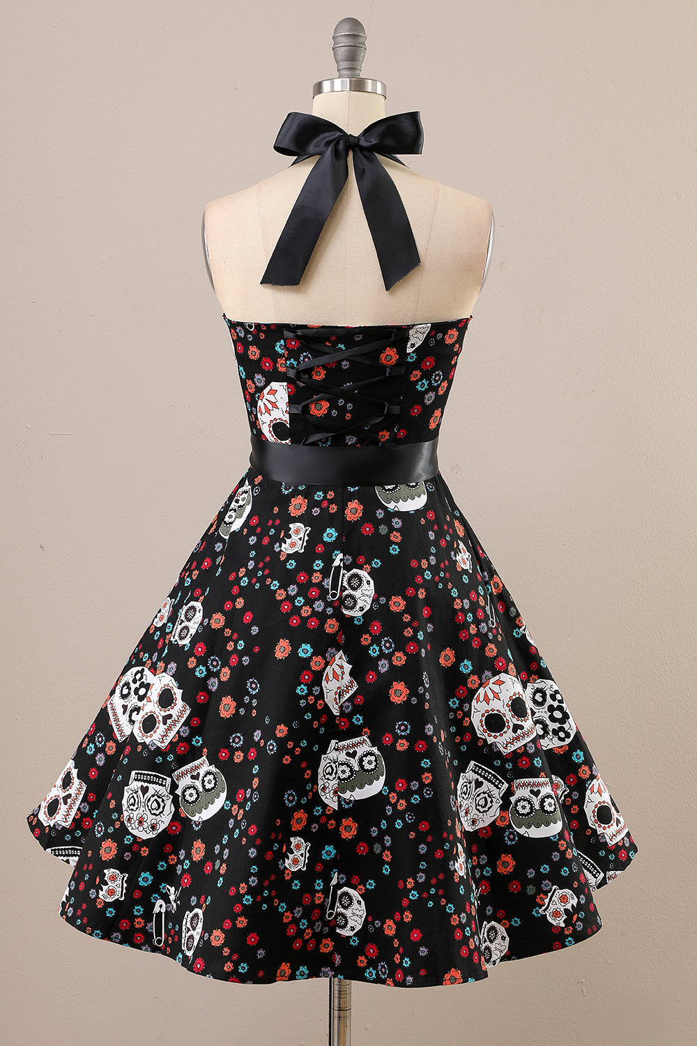 Vintage Skull Printed Halloween Pin Up Dress