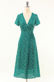 Green V Neck Teal Length Wrap Dress