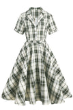 Vintage Green Plaid 1950s Swing Dress