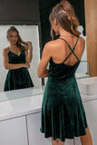 Spaghetti Straps Dark Green Velvet Short Party Dress