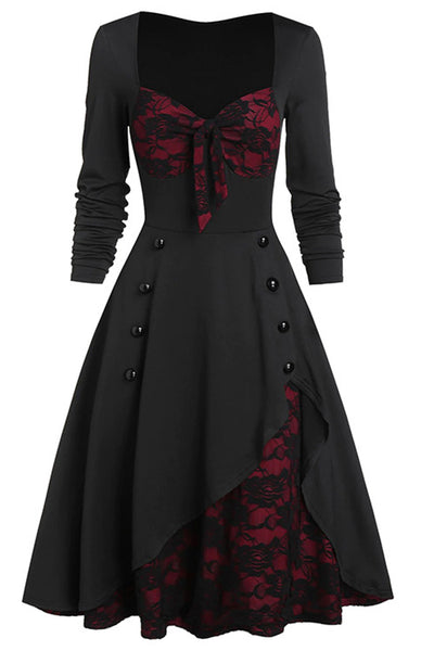 Zapaka Women Black Halloween Dress Vintage 1950 Swing Dress with Lace ...