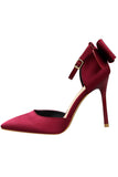 Burgundy Satin Prom Heels with Bowknot