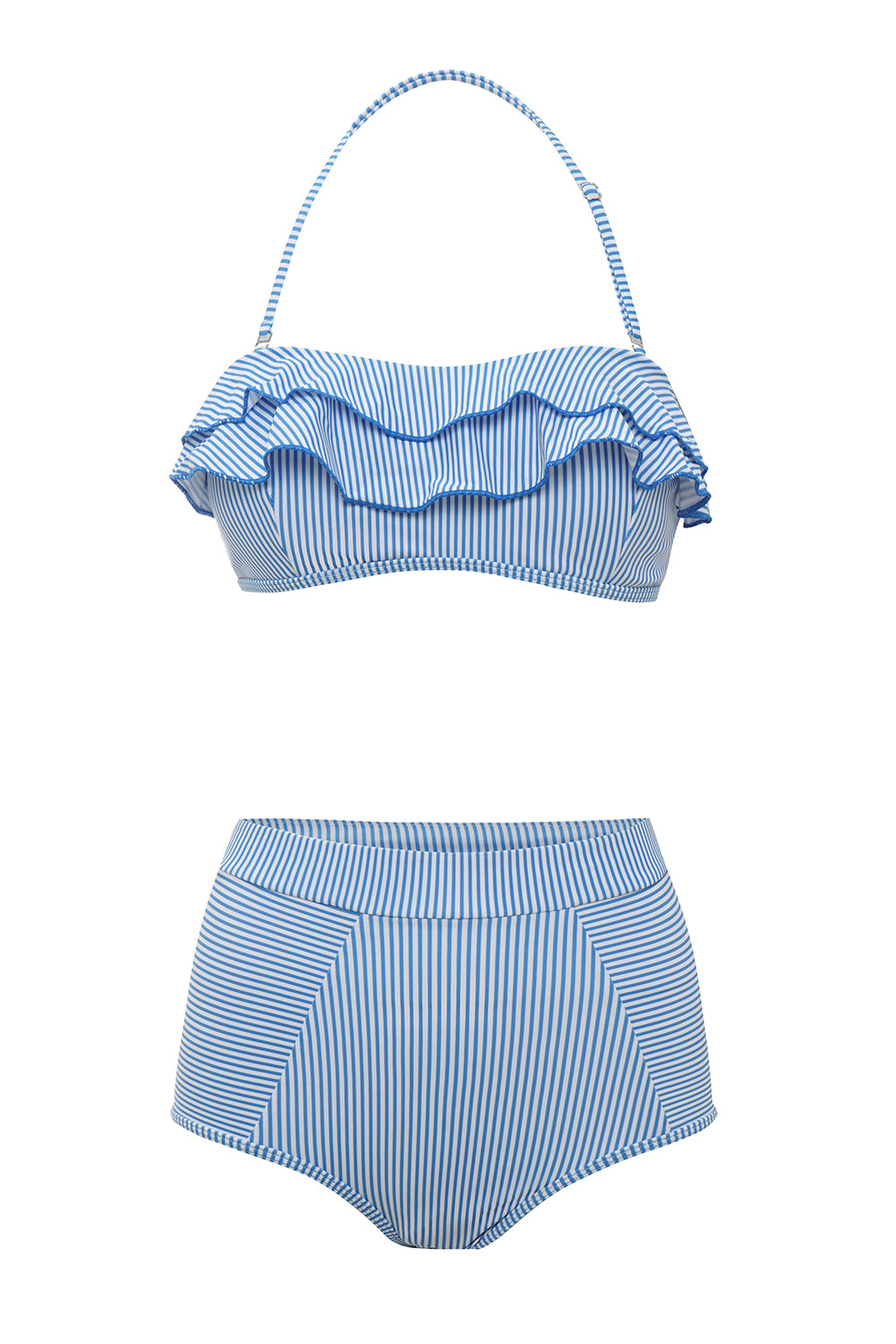 Zapaka Women Swimwear Blue Stripes Two Pieces Bikini – ZAPAKA