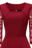 Burgundy Lace Dress with Long Sleeves