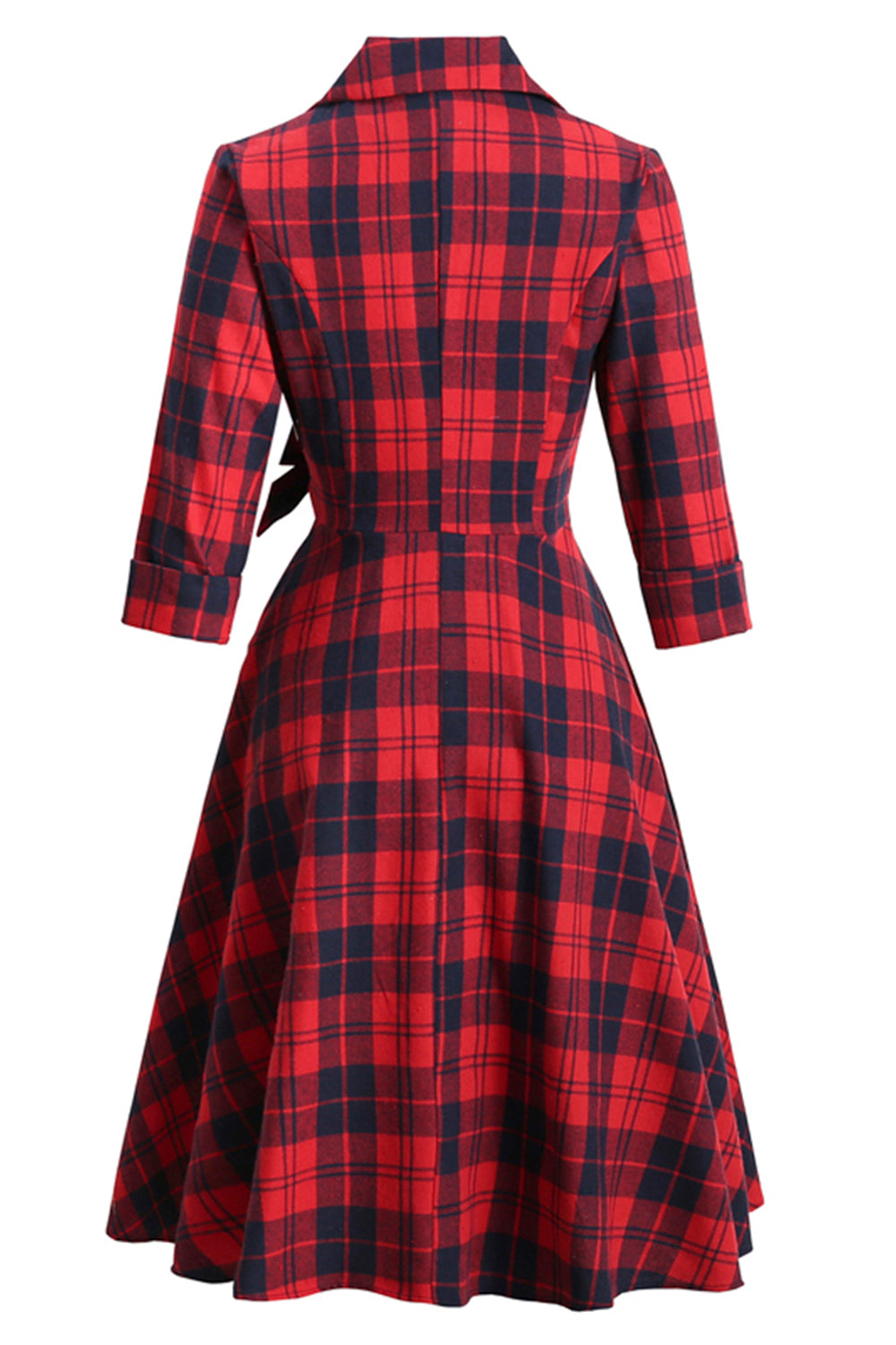 Zapaka Women Vintage 1950 Dress Red Plaid Swing Party Dress with ...