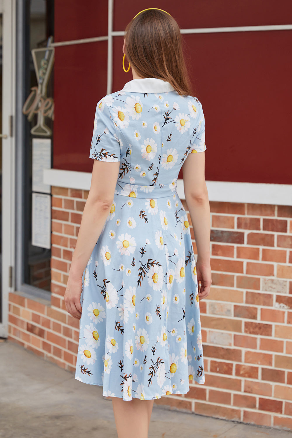 Small Daisy Printed V Neck Vintage Dress