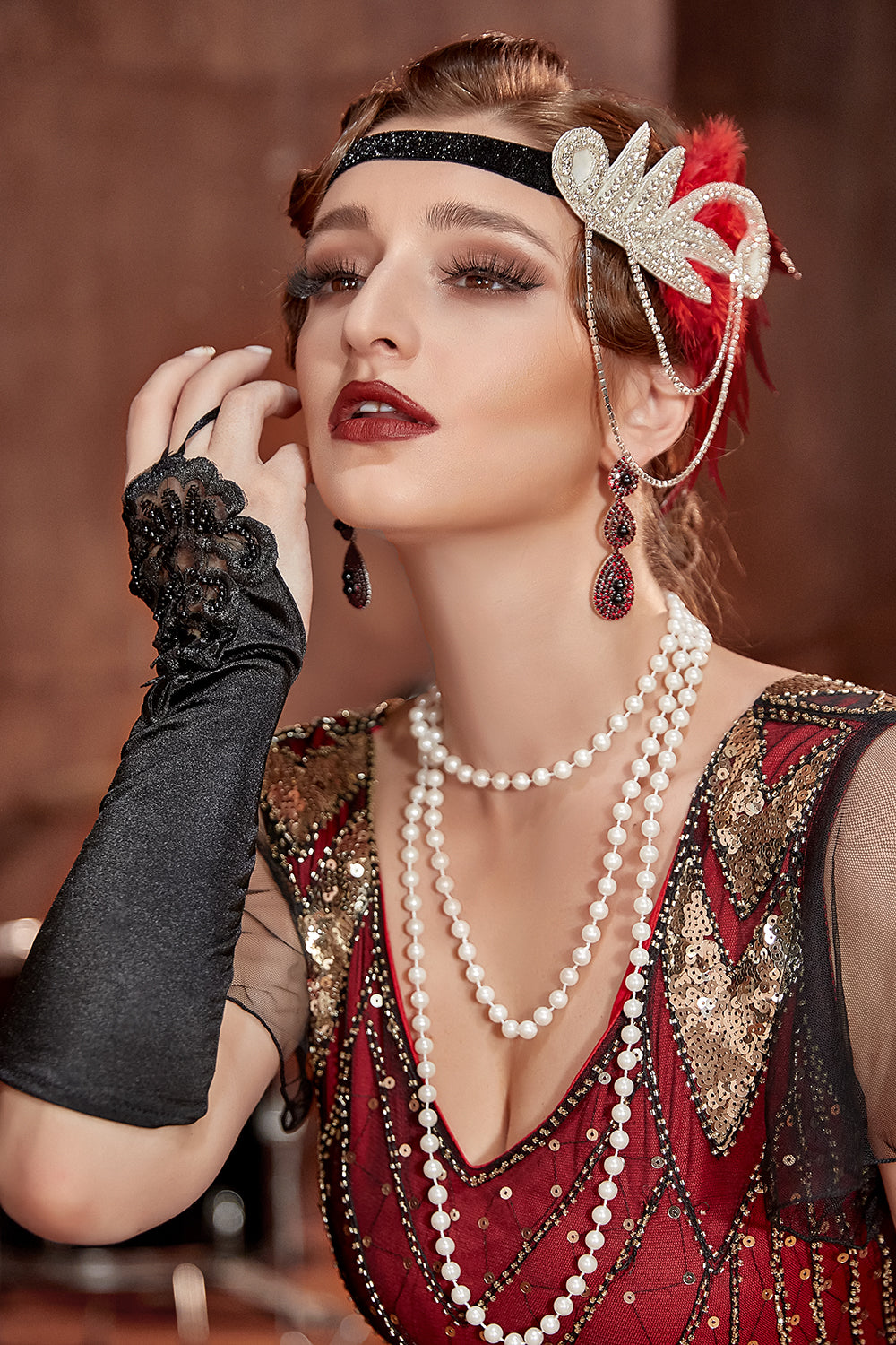 Zapaka Femmes 1920s Costume Rouge Accessoires Set 1920s Flapper