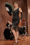Black V-neck Fringe Sequins Gatsby 1920s Flapper Dress