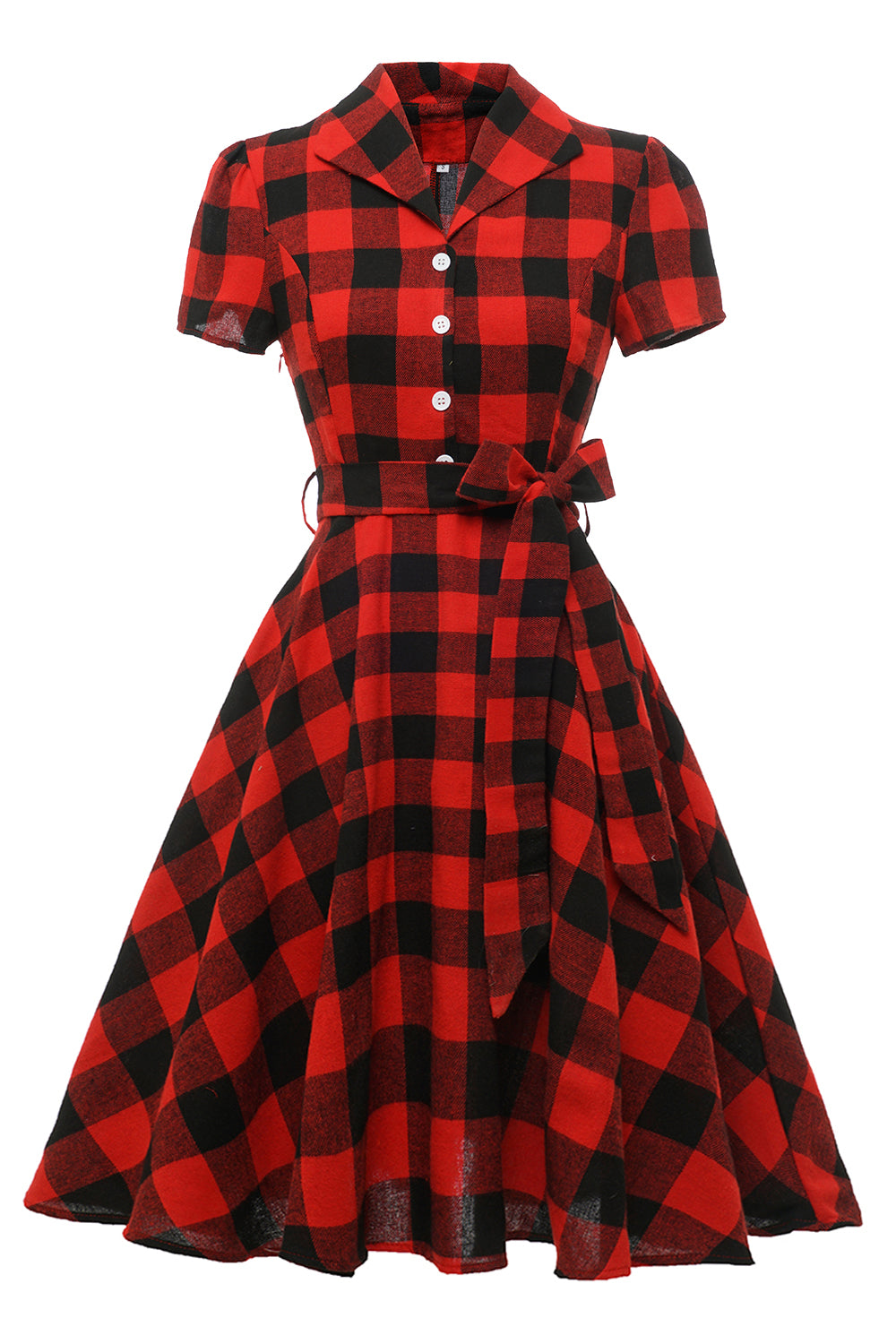 ZAPAKA Women Vintage Dress Red Plaid Square Neck 1950s Dress with Half  Sleeves – Zapaka CA