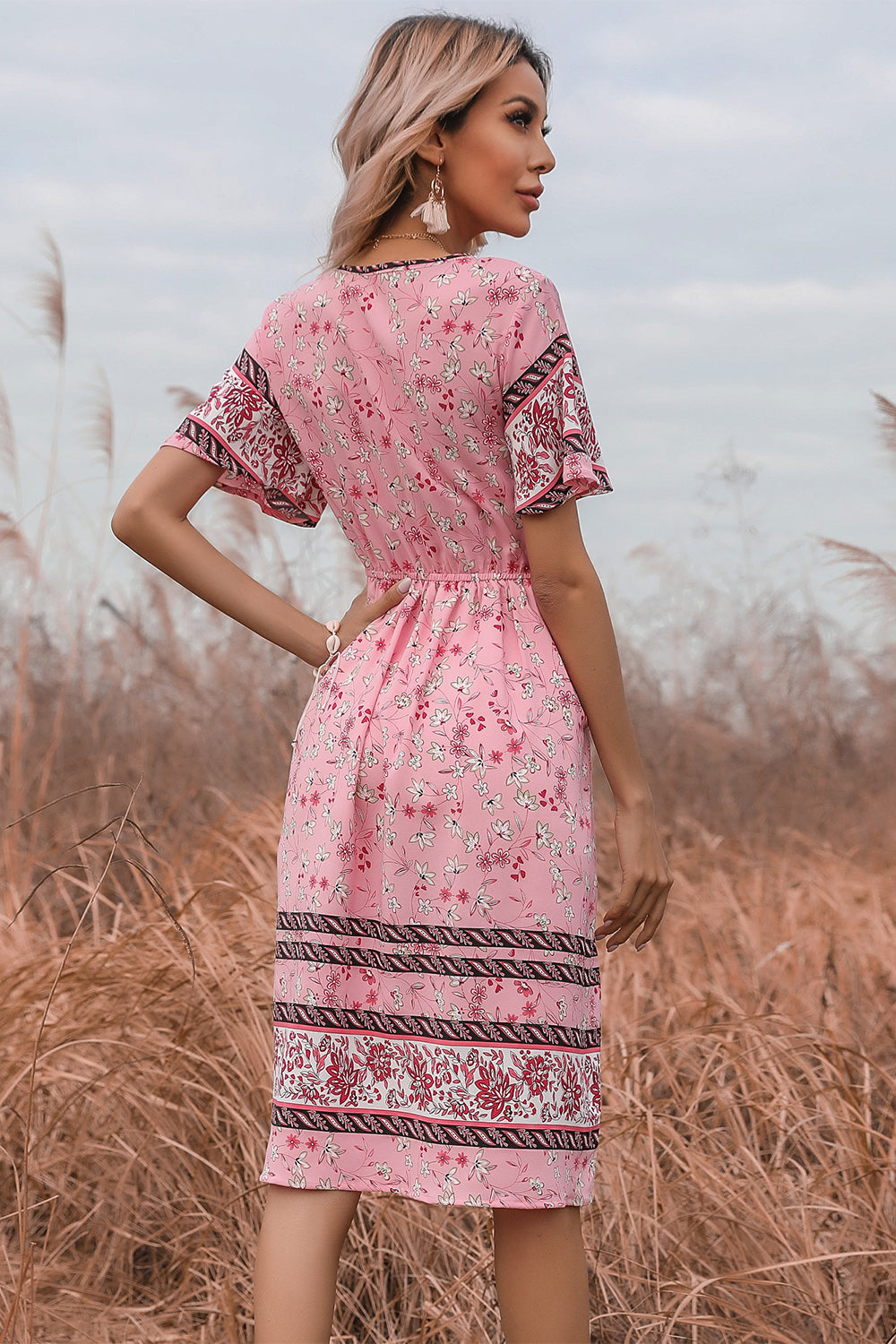 Pink Floral Print Summer Dress