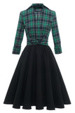Green Plaid Vintage Dress with Long Sleeves