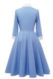 Blue Button Vintage 1950s Dress with Bowknot