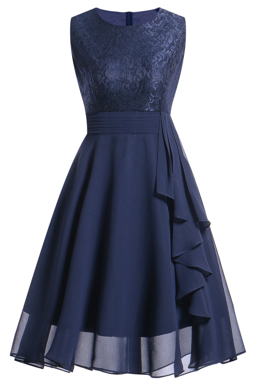 Navy Lace Wedding Party Dress with Ruffles