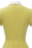 V Neck Lemon Yellow Vintage Dress with Short Sleeves