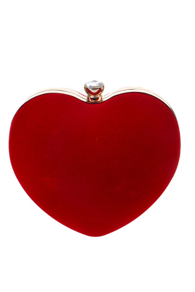 Romantic Red Velvet Heart Shaped Evening Clutch Bag Luxury Crystal Clasp Wedding Purse