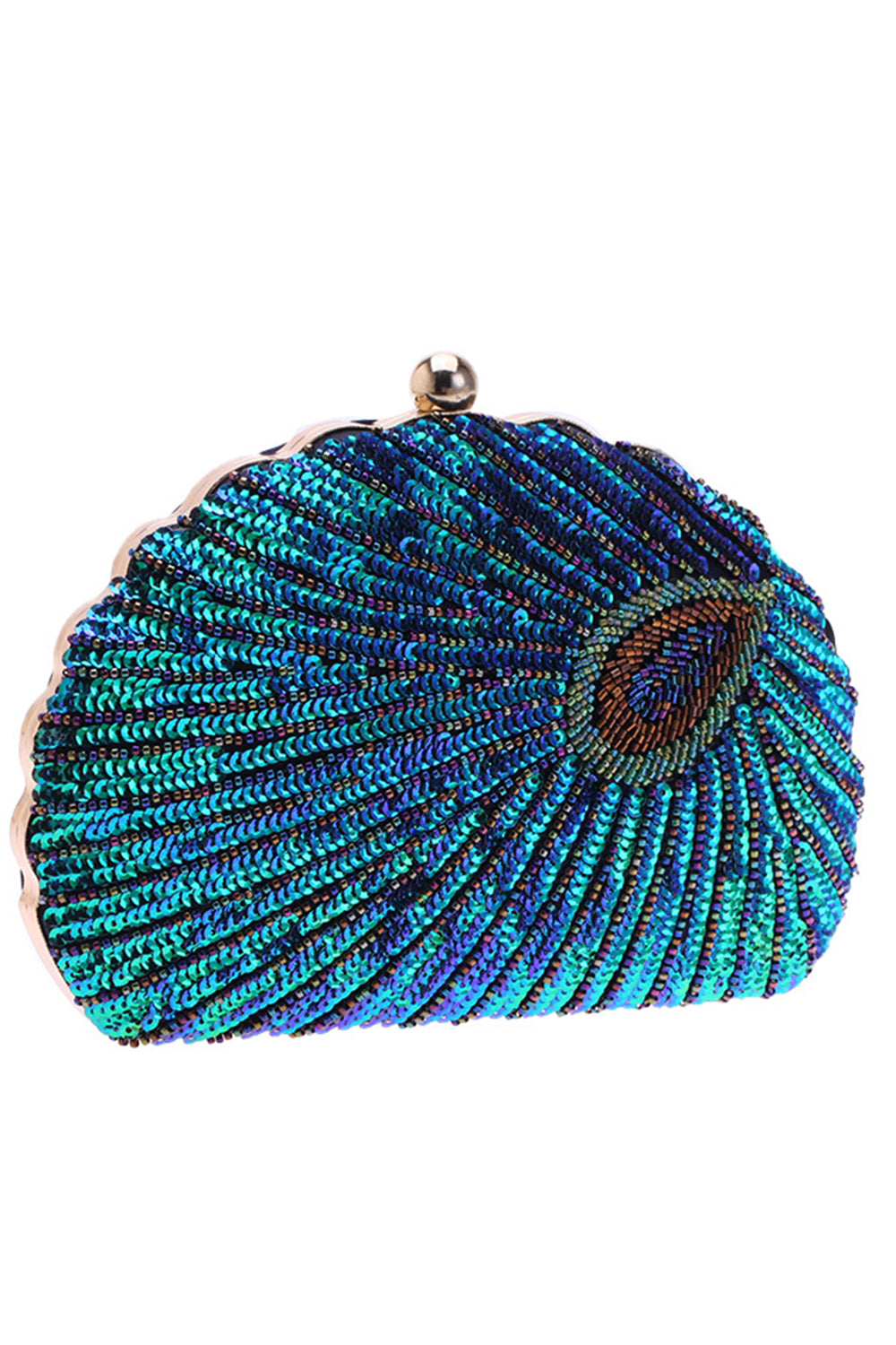 Peacock Green Beaded Shell Shaped Clutch
