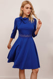 Royal Blue Vintage Dress With Sleeves
