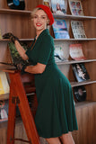 Dark Green Vintage 1950s Dress with Sleeves