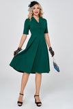 Dark Green Short Sleeves Vintage 1950s Dress with Buttom