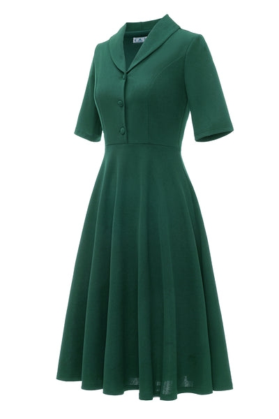 Zapaka Women Green 50s Dress Vintage Button Swing Party Dress with ...