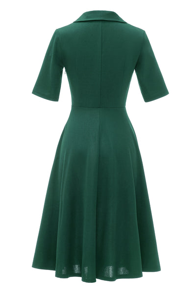 Zapaka Women Green 50s Dress Vintage Button Swing Party Dress with ...