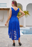 Royal Blue Lace Asymmetrical Dress