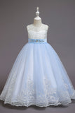 Blue A-line Flower Girl Dress with Bows