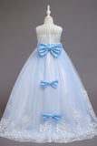 Blue A-line Flower Girl Dress with Bows