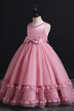 A Line Blush Flower Girl Dress with Lace Ruffles
