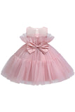 Blue A-line Tulle Flower Girl Dress with Bow