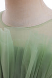 Green Round Neck Tulle Flower Girl Dress with Bowknot