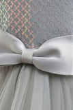 Grey Sleeveless Tulle Flower Girl Dress with Bowknot