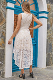 White V Neck High Low Lace Party Dress