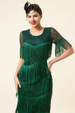 Round Neck Dark Green Beaded Gatsby 1920s Dress With Fringes